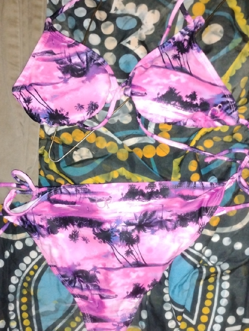 OP Pink and Black Palm Print Bikini